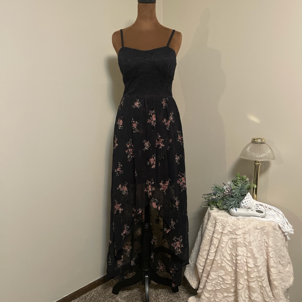 Floral Black hi-low Maxi Dress